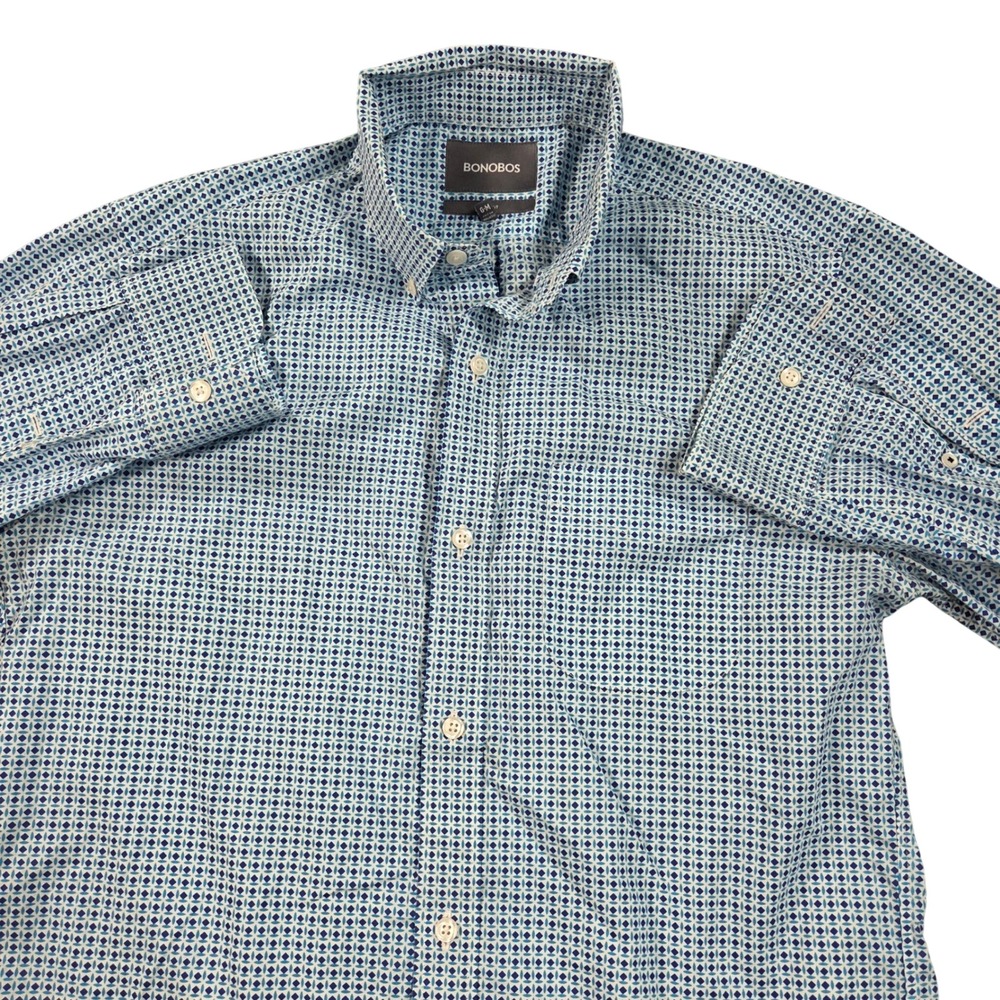 Bonobos Shirt Mens M-T Blue Slim Fit Long Sleeve Button Down Geometric Diamond
